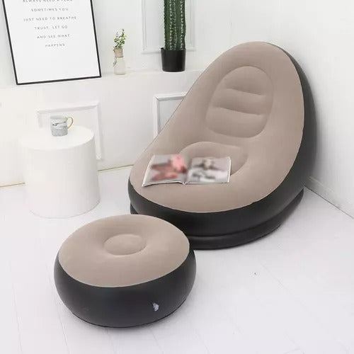 Sofá Sillón Inflable Portátil Con Puff Reposa Pies 2 Piezas