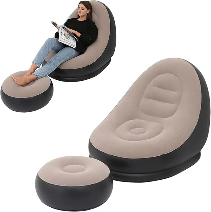 Sofá Sillón Inflable Portátil Con Puff Reposa Pies 2 Piezas